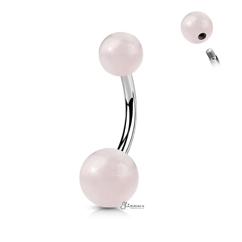 Rose Quartz Stone Balls Belly Button Ring