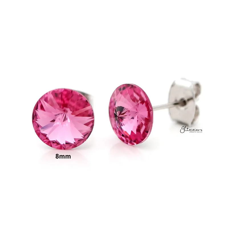 Round Crystal Round Stud Earrings - Pink