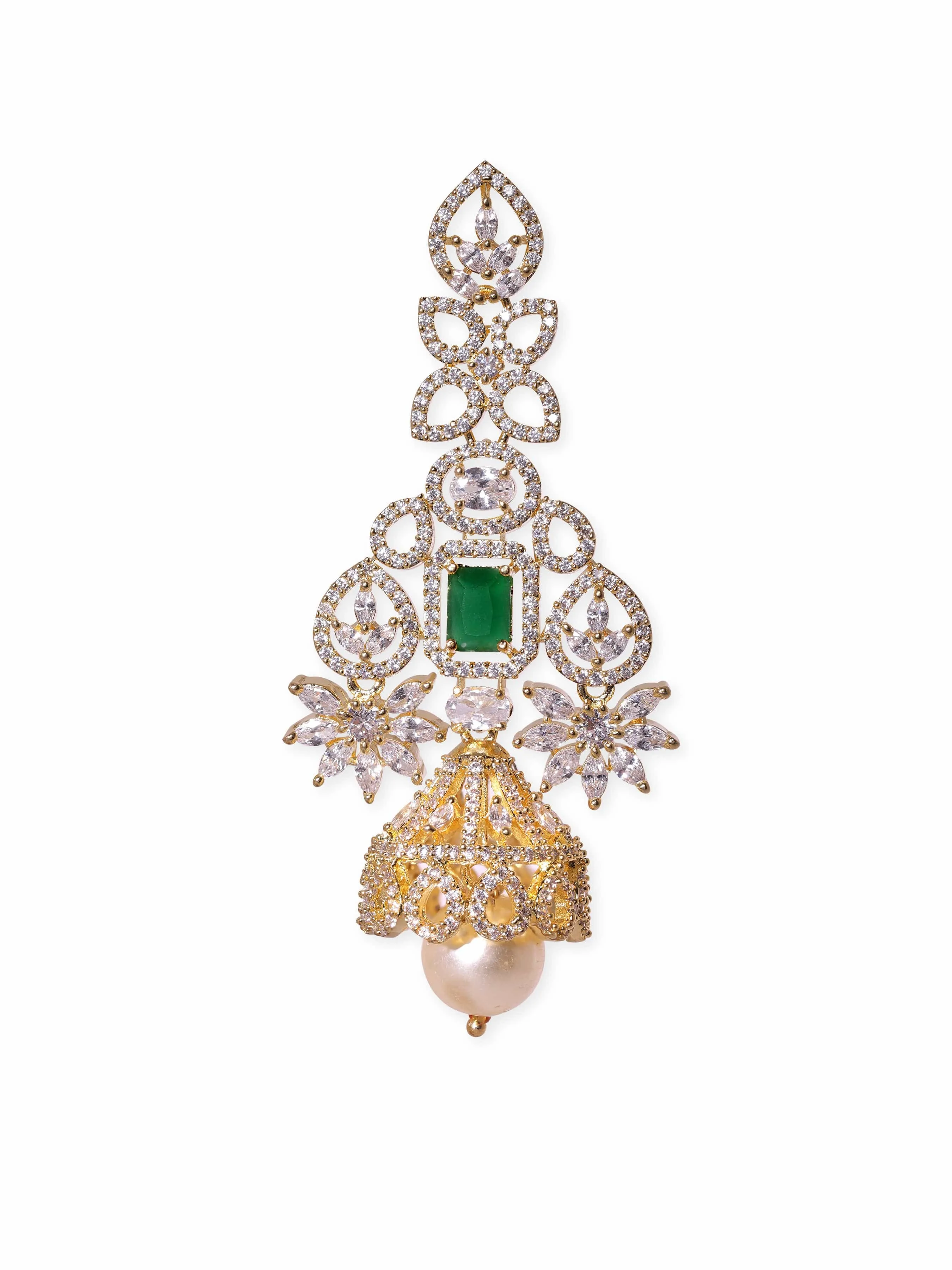 Rubans 18k Gold Plated Zirconia and Emerald studded Chandelier Earrings