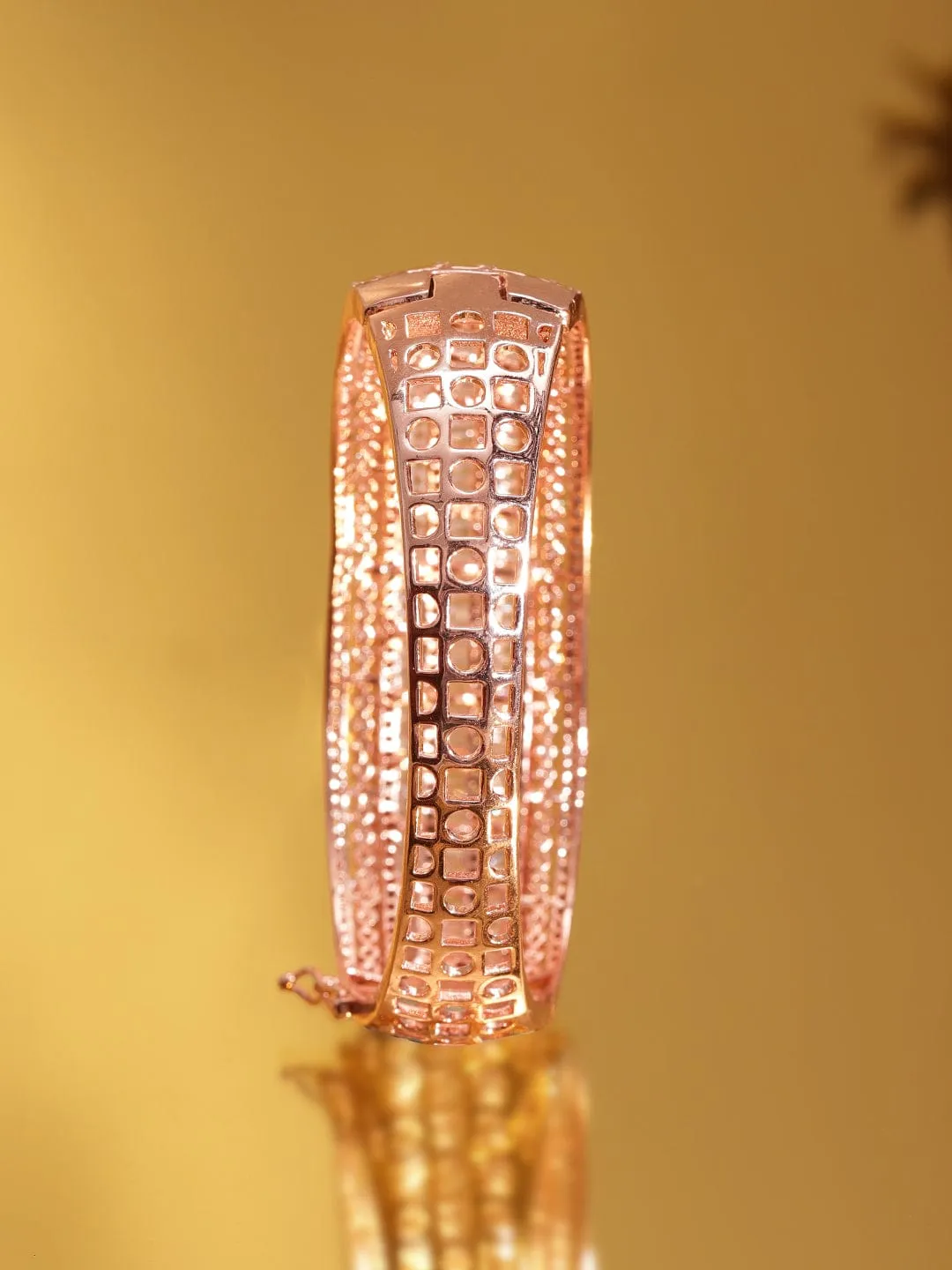 Rubans 18K Rose gold plated Baguette Crystal Zirconia Exquisite Demi - Fine Statement bracelet