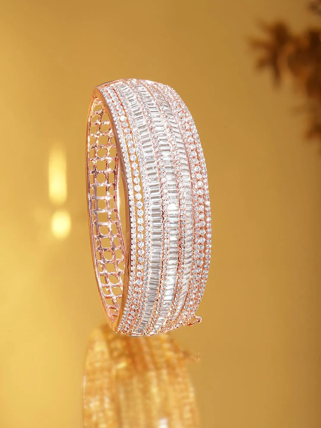 Rubans 18K Rose gold plated Baguette Crystal Zirconia Exquisite Demi - Fine Statement bracelet