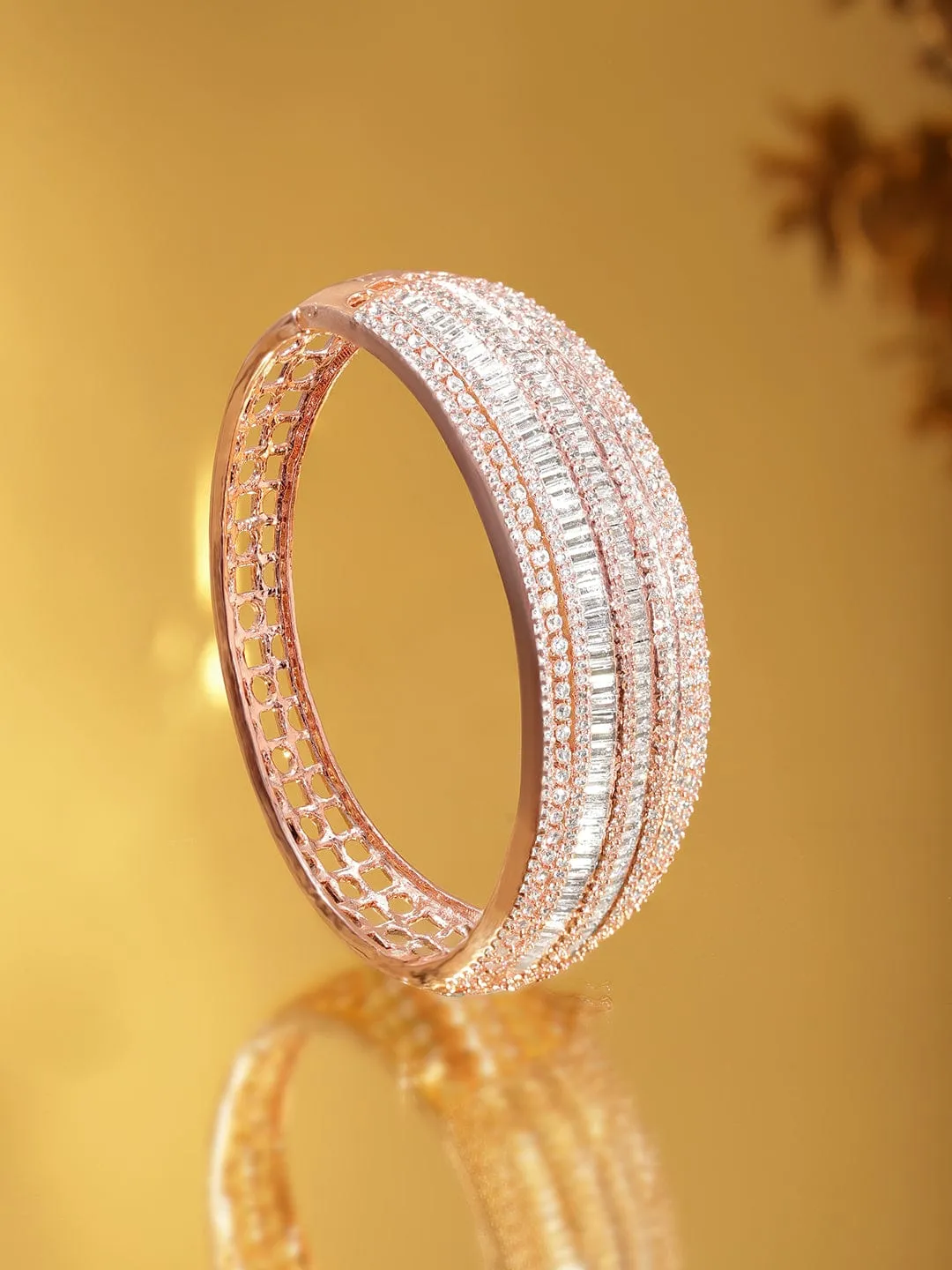 Rubans 18K Rose gold plated Baguette Crystal Zirconia Exquisite Demi - Fine Statement bracelet