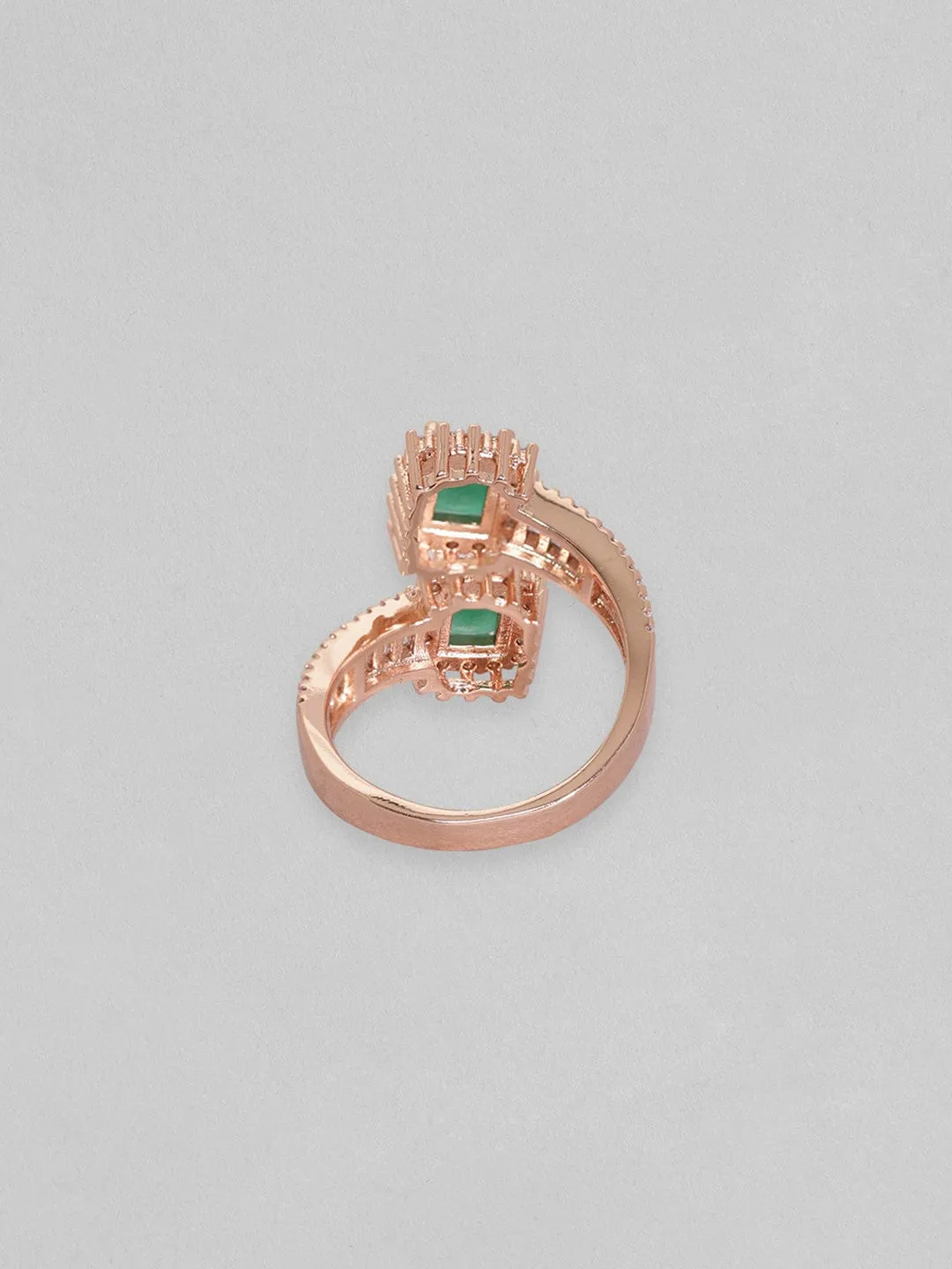 Rubans 18K Rose Gold-Plated CZ-Studded Adjustable Finger Ring