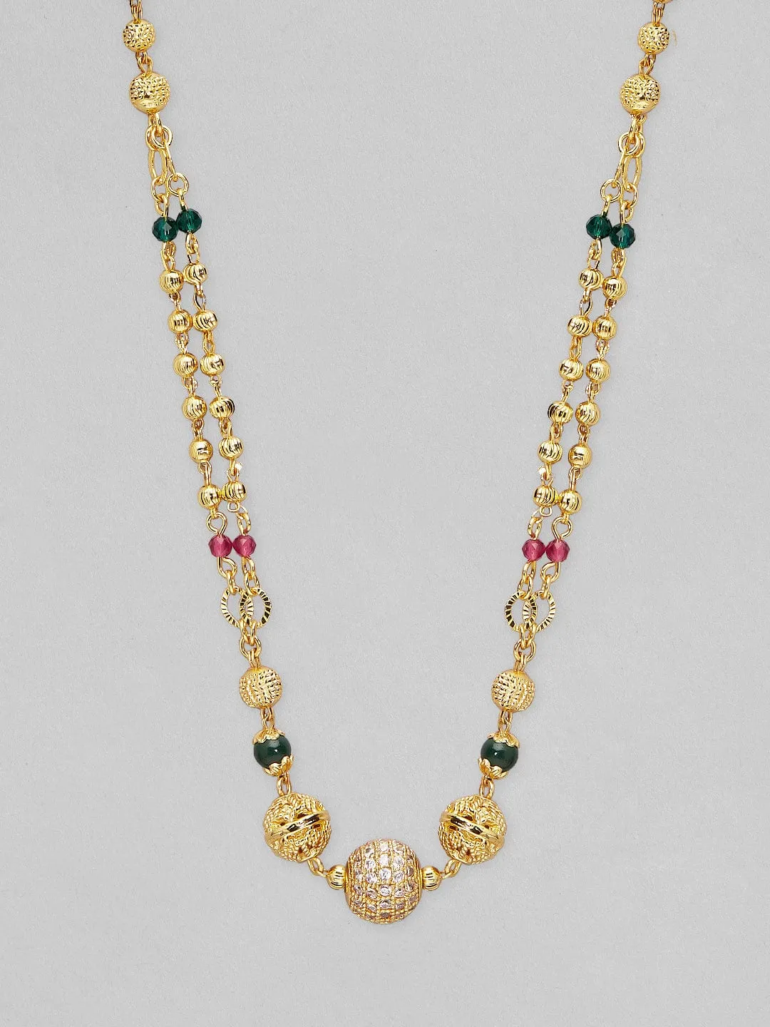 Rubans 22k Gold Plated Ethnic Neck Chain With Pink And Green Beads.