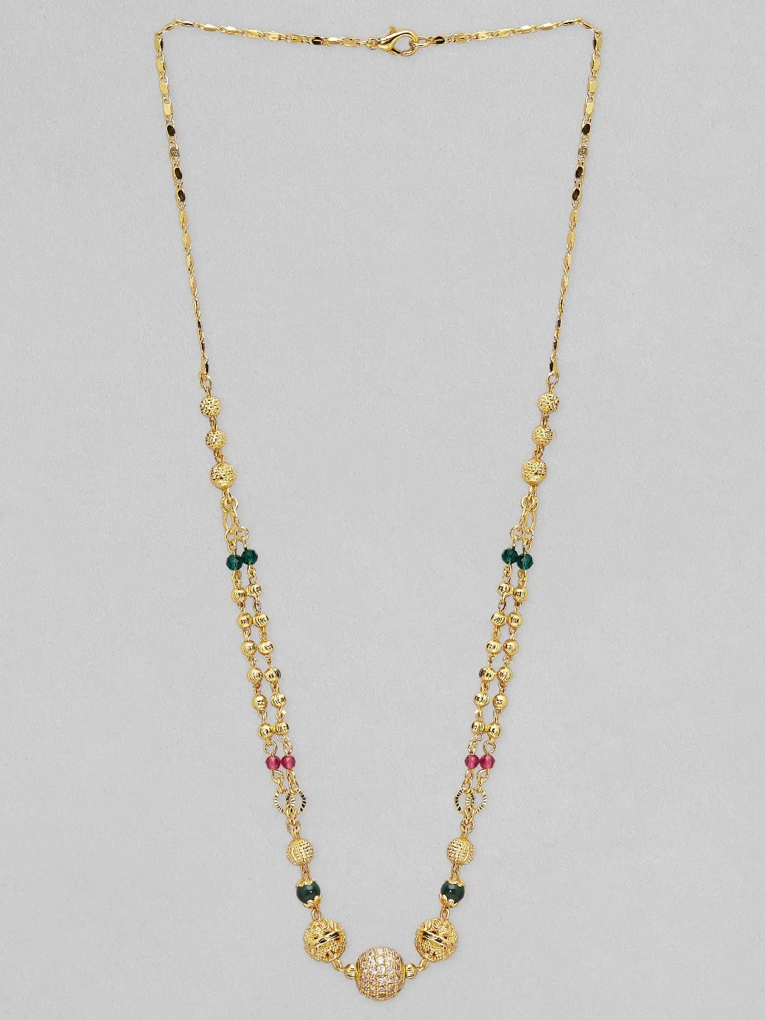 Rubans 22k Gold Plated Ethnic Neck Chain With Pink And Green Beads.