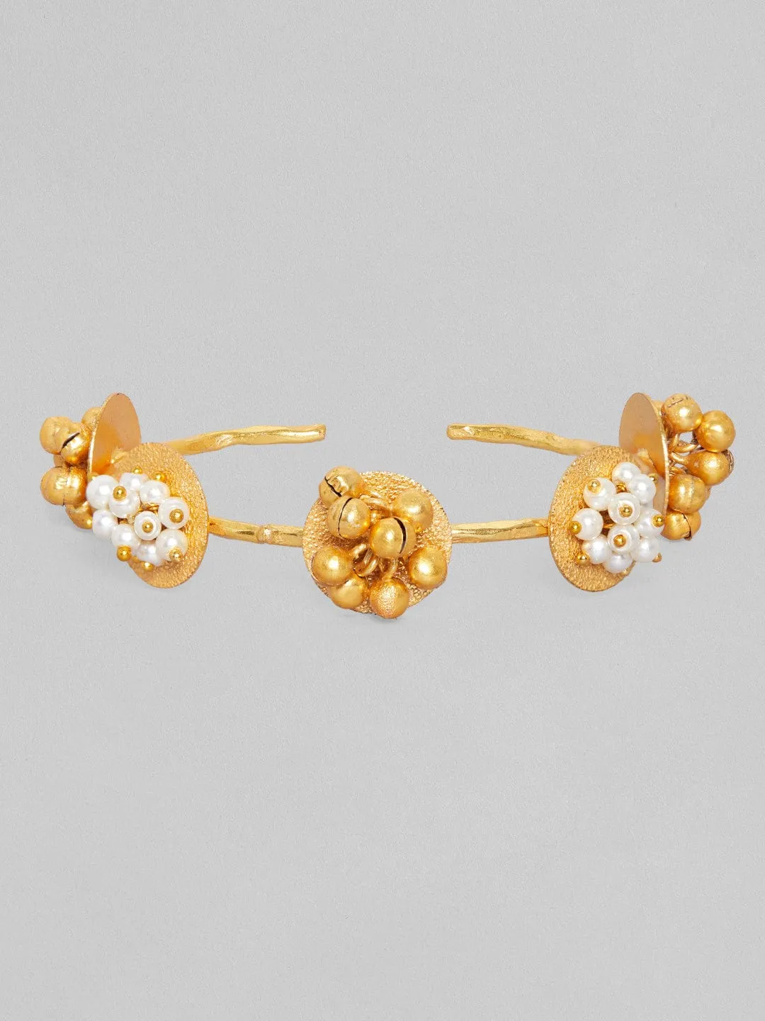 Rubans 24K Gold Plated Handcrafted  Bracelet With Circular Design, Pearls & Golden Beads