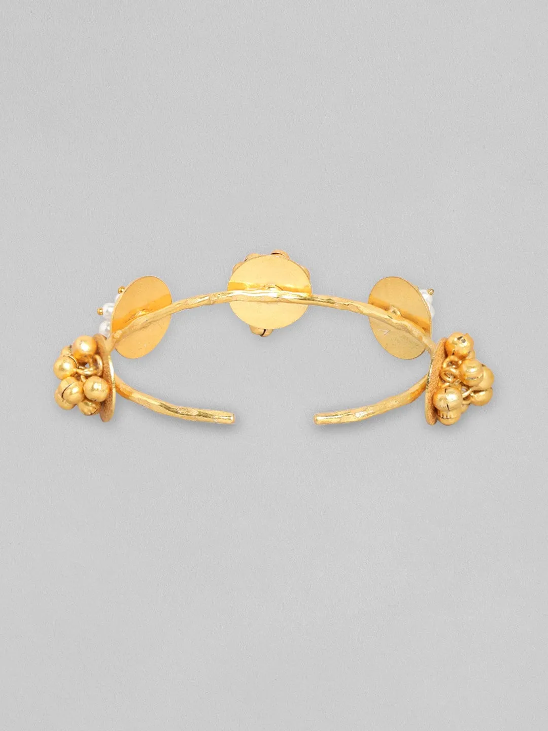 Rubans 24K Gold Plated Handcrafted  Bracelet With Circular Design, Pearls & Golden Beads