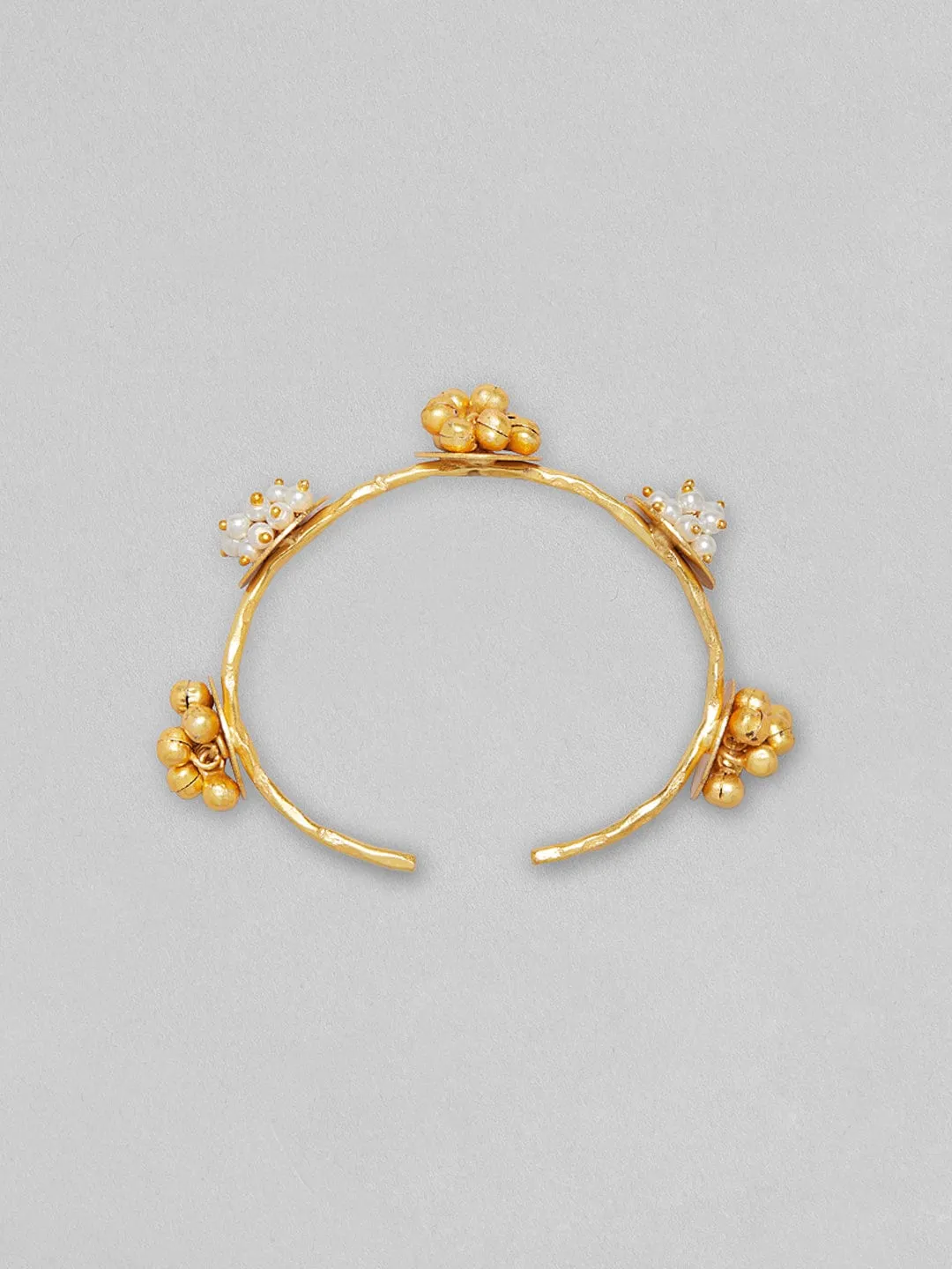 Rubans 24K Gold Plated Handcrafted  Bracelet With Circular Design, Pearls & Golden Beads