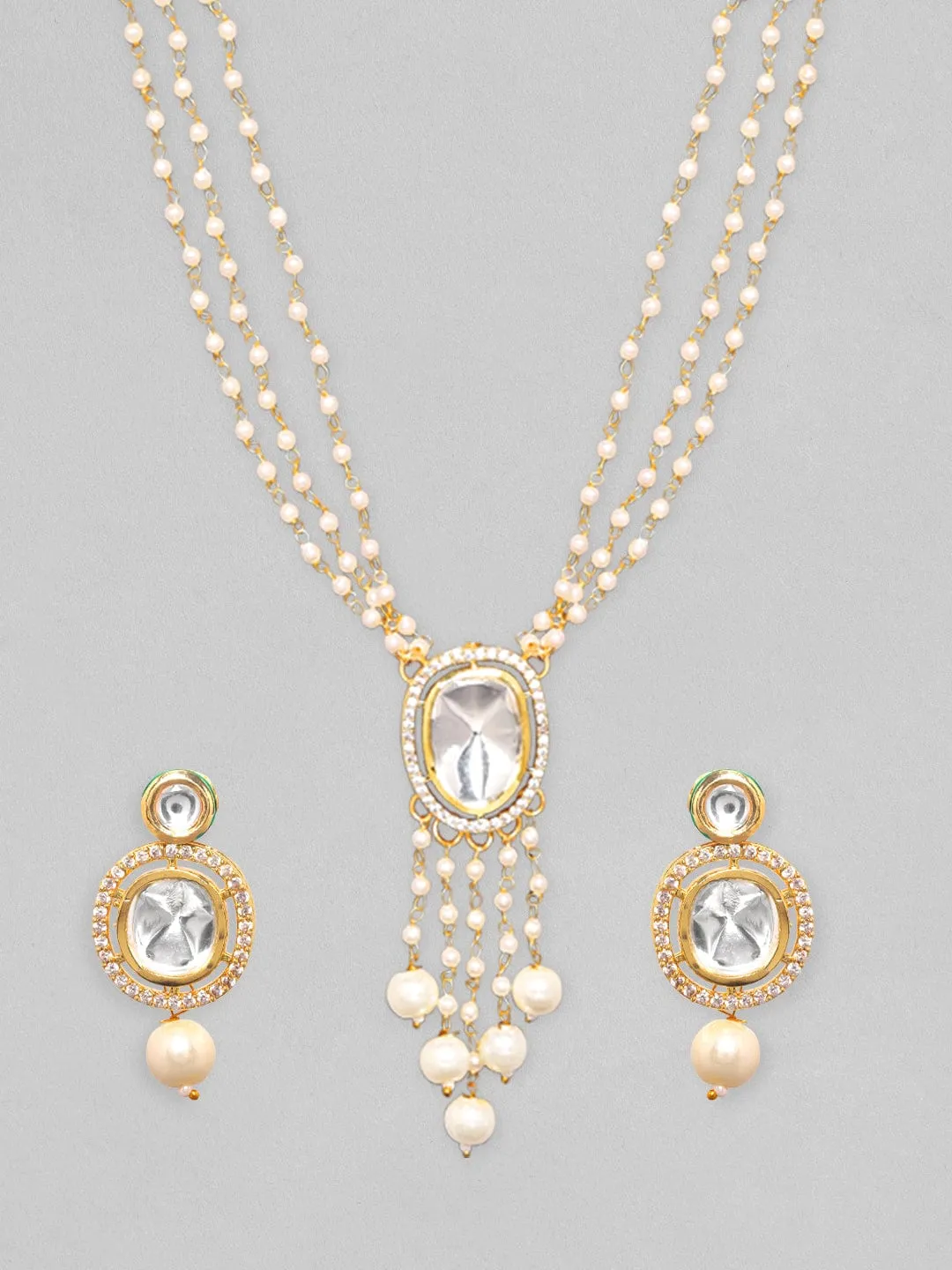 Rubans 24K Gold Plated Kundan Studded Pearl Beaded Necklace Set