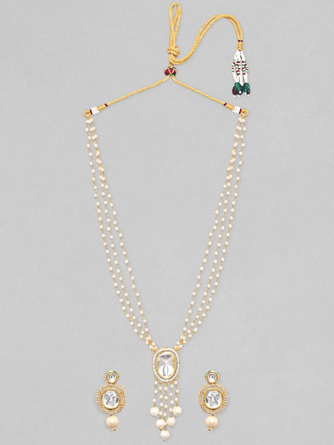 Rubans 24K Gold Plated Kundan Studded Pearl Beaded Necklace Set