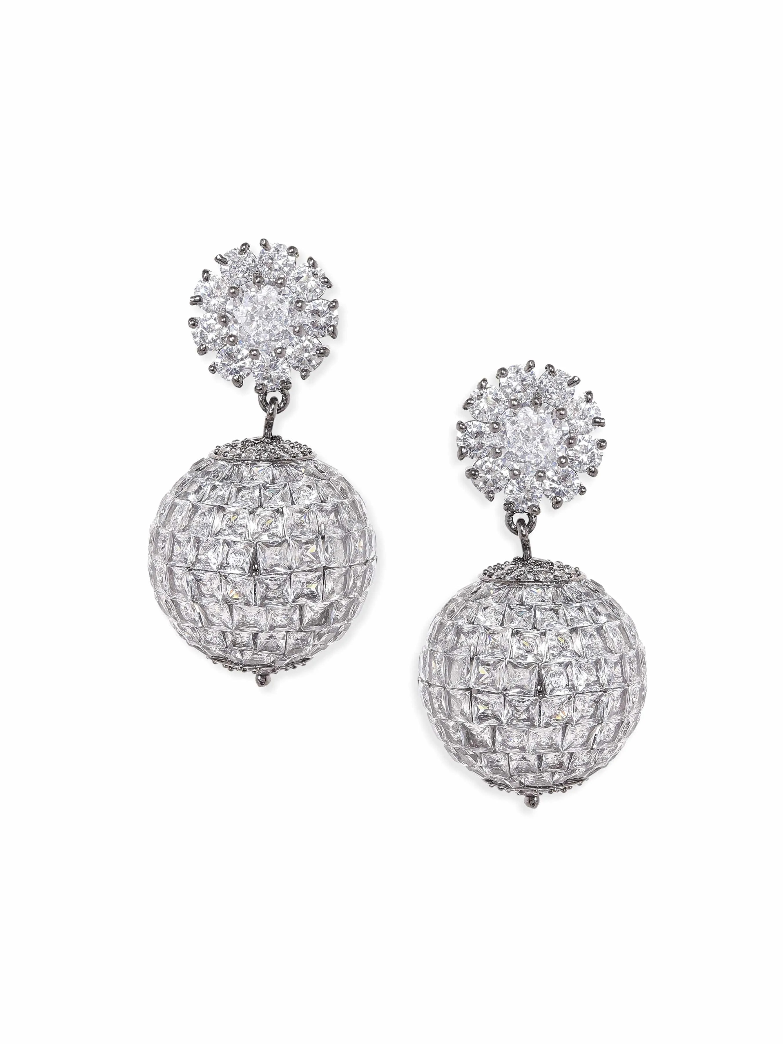 Rubans Black Rhodium plating Pave Setting Ball Drop Earrings