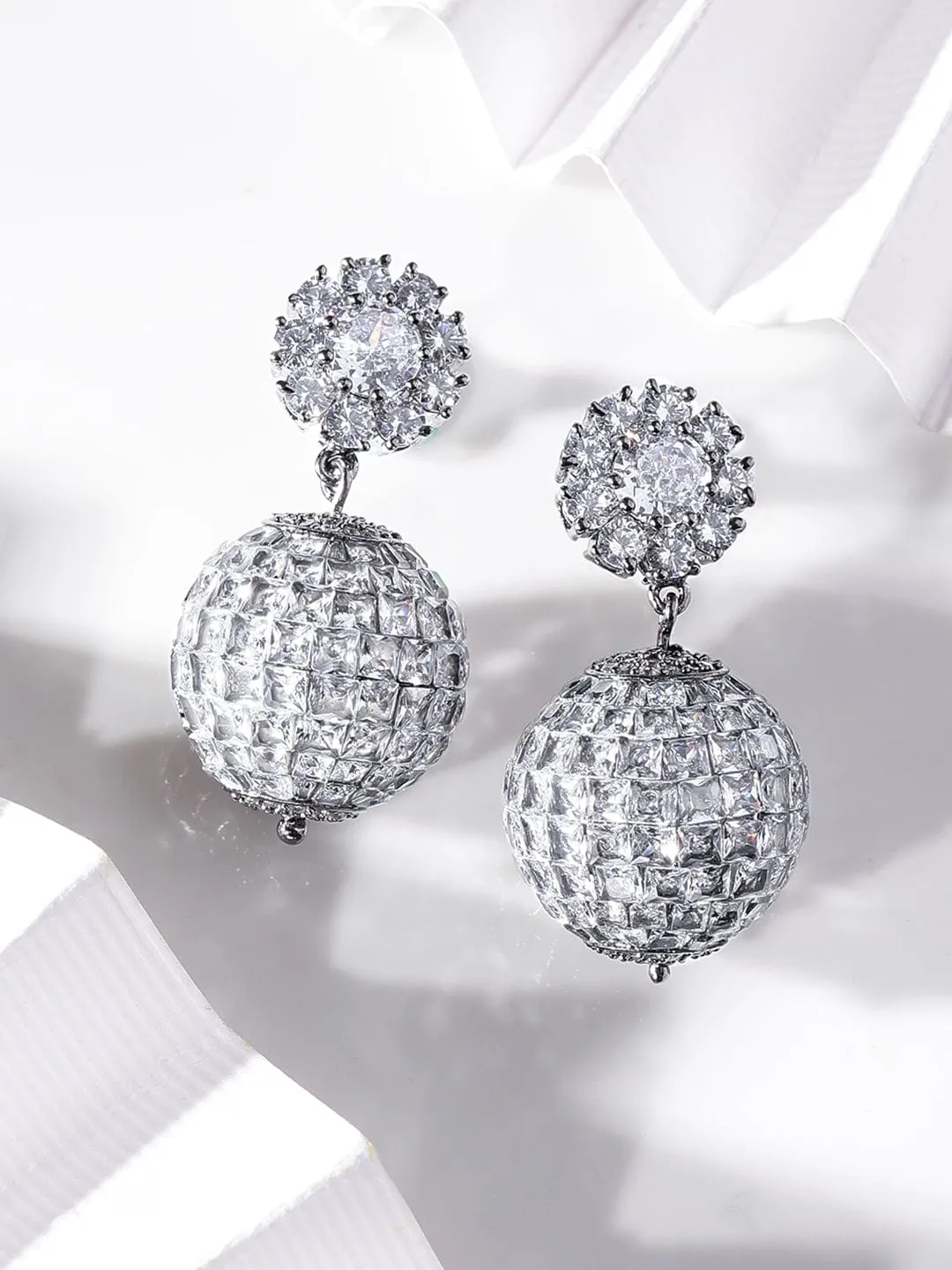 Rubans Black Rhodium plating Pave Setting Ball Drop Earrings