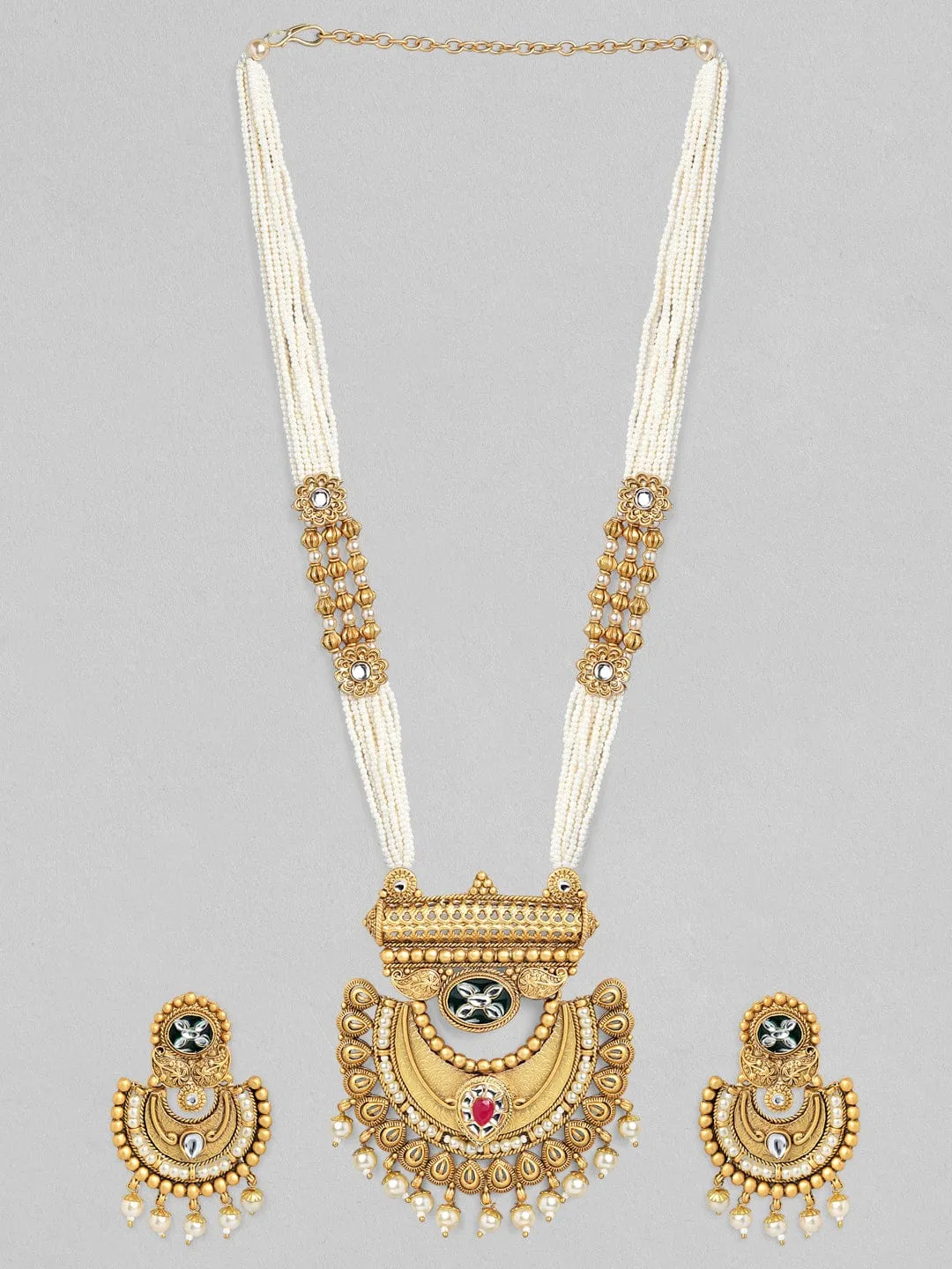 Rubans Gold Plated Handcrafted Kundan Necklace Set