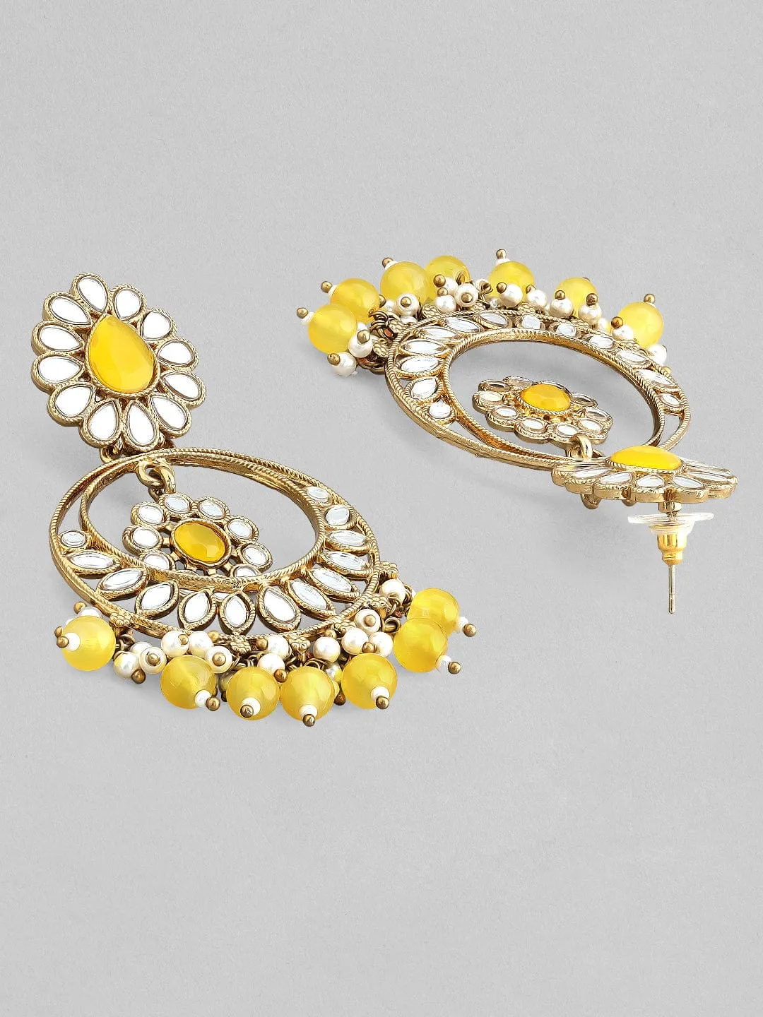 Rubans Gold Plated Mangtikka And Earring Set With Yellow Stones And Beads