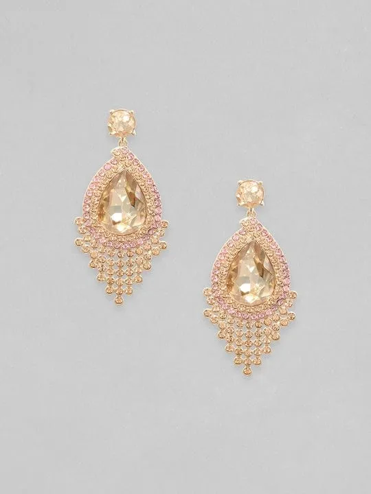 Rubans Gold-Plated Zircon Studded Drop Earrings