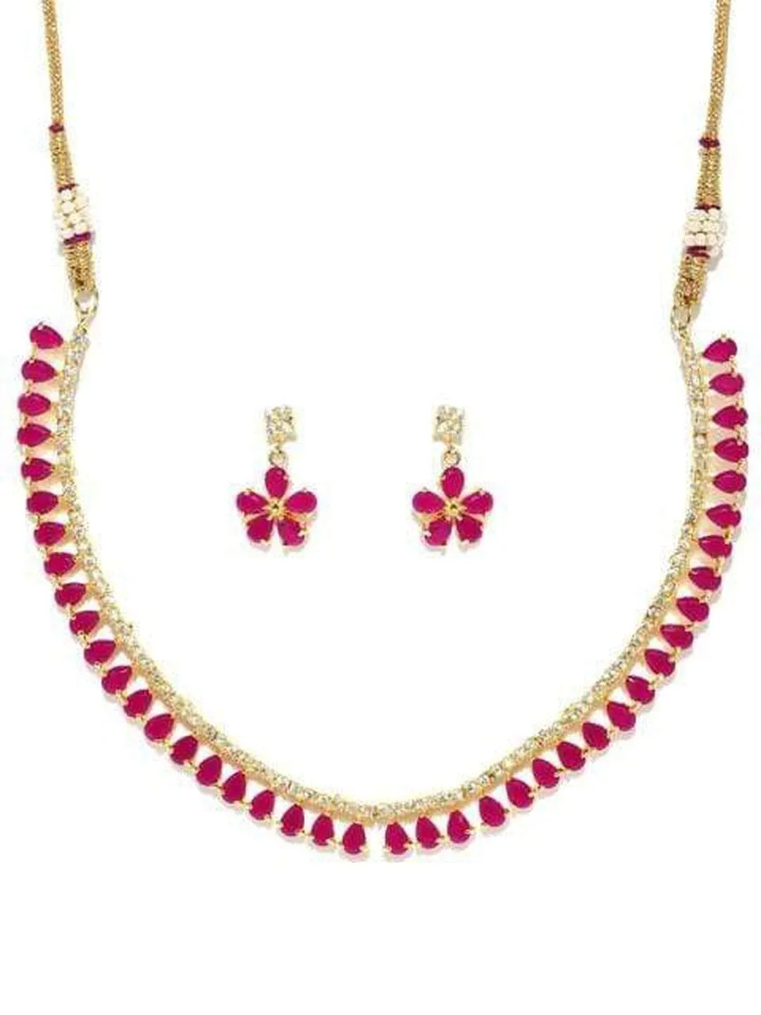 Rubans Gold-Toned & Pink CZ Stone-Studded Necklace Set