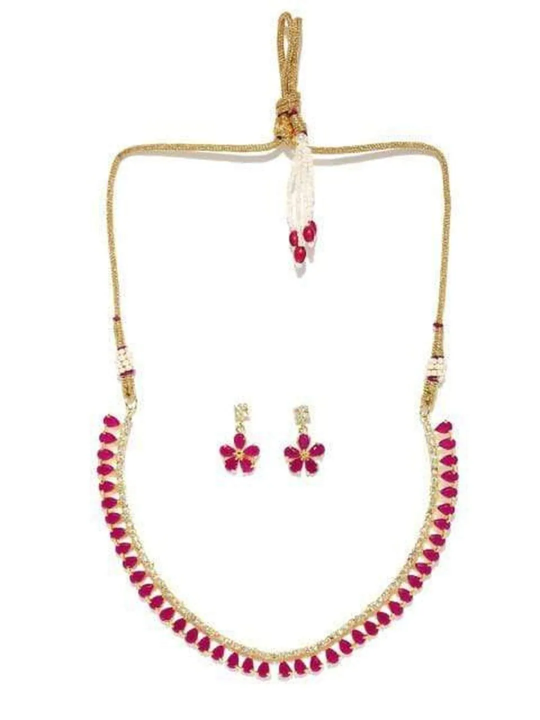 Rubans Gold-Toned & Pink CZ Stone-Studded Necklace Set