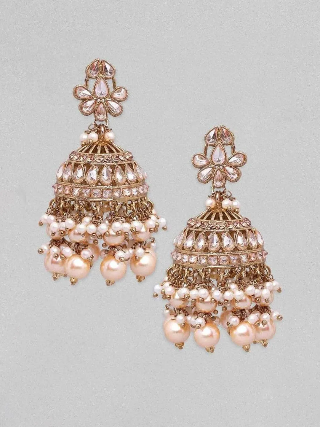 Rubans Gold-Toned & White Dome Shaped Jhumkas Earrings