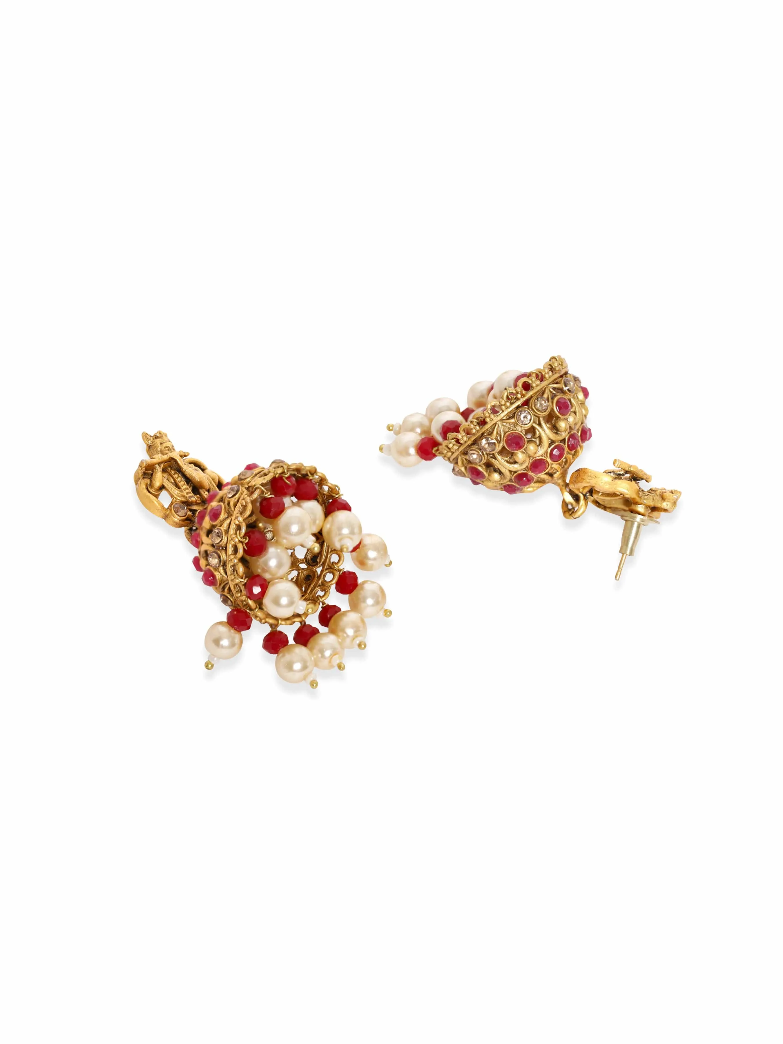 Rubans Gold-Toned Lord Krishna Temple Jewellery with White and Red Beads Chain