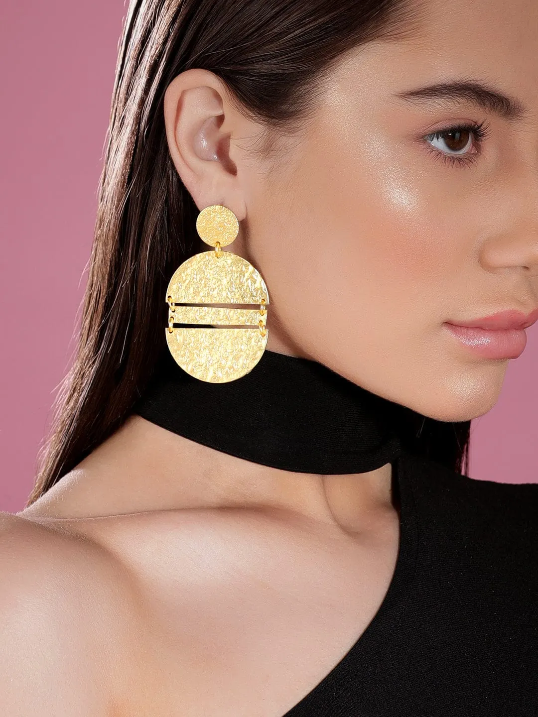 Rubans Matt Gold Finish Circular Textured Earrings.