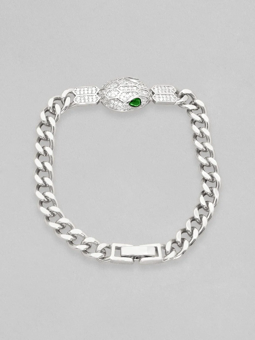 Rubans Rhodium Plated Cuban Chain Crystal Srtudded Serpant Bracelet