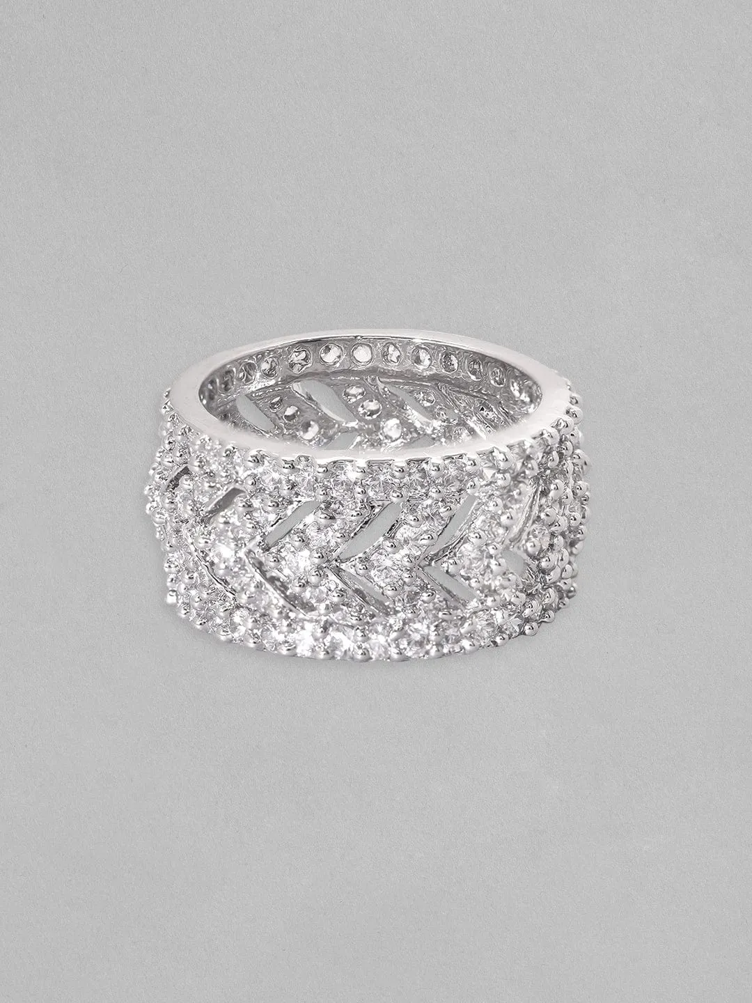 Rubans Rhodium-Plated Cubic Zirconia Stone-Studded Finger Ring