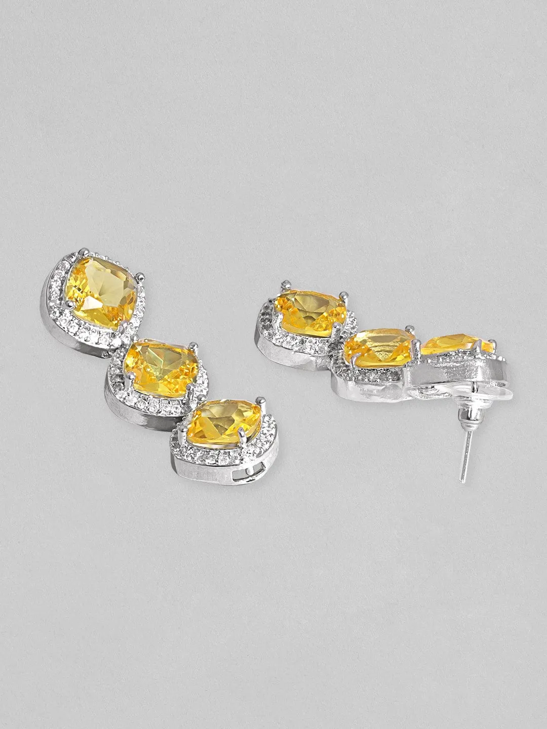 Rubans Rhodium Plated Premium White & Citrine solitaire Zircons Necklace Set