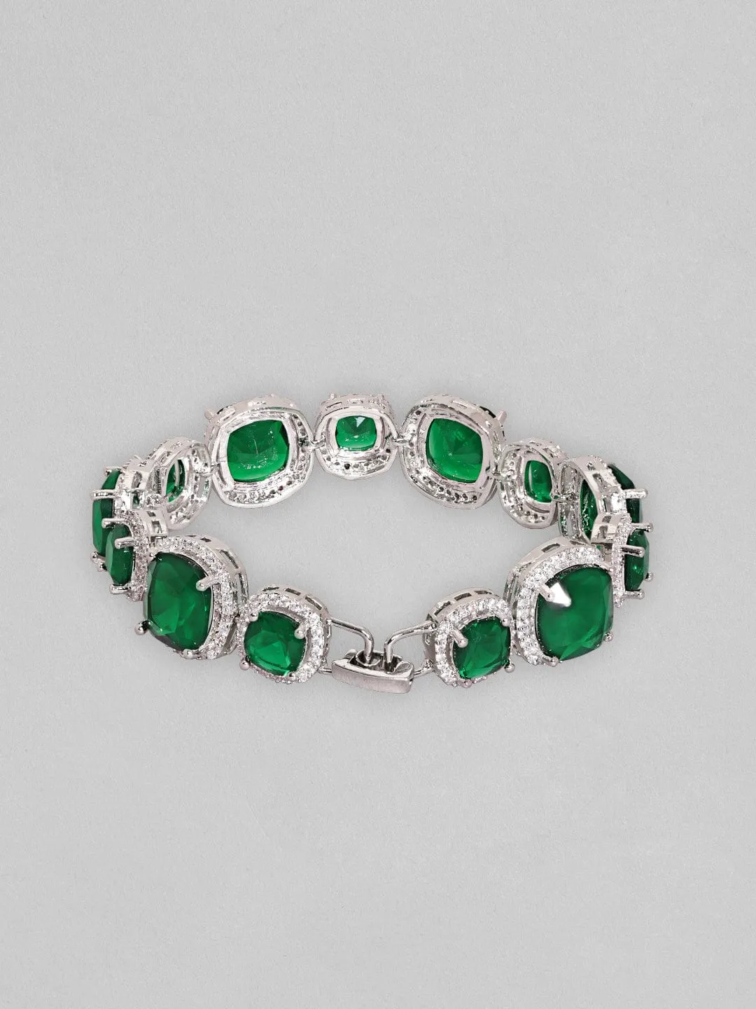 Rubans Rhodium Plated Premium White & Emerald Solitaire Zircons Bracelet