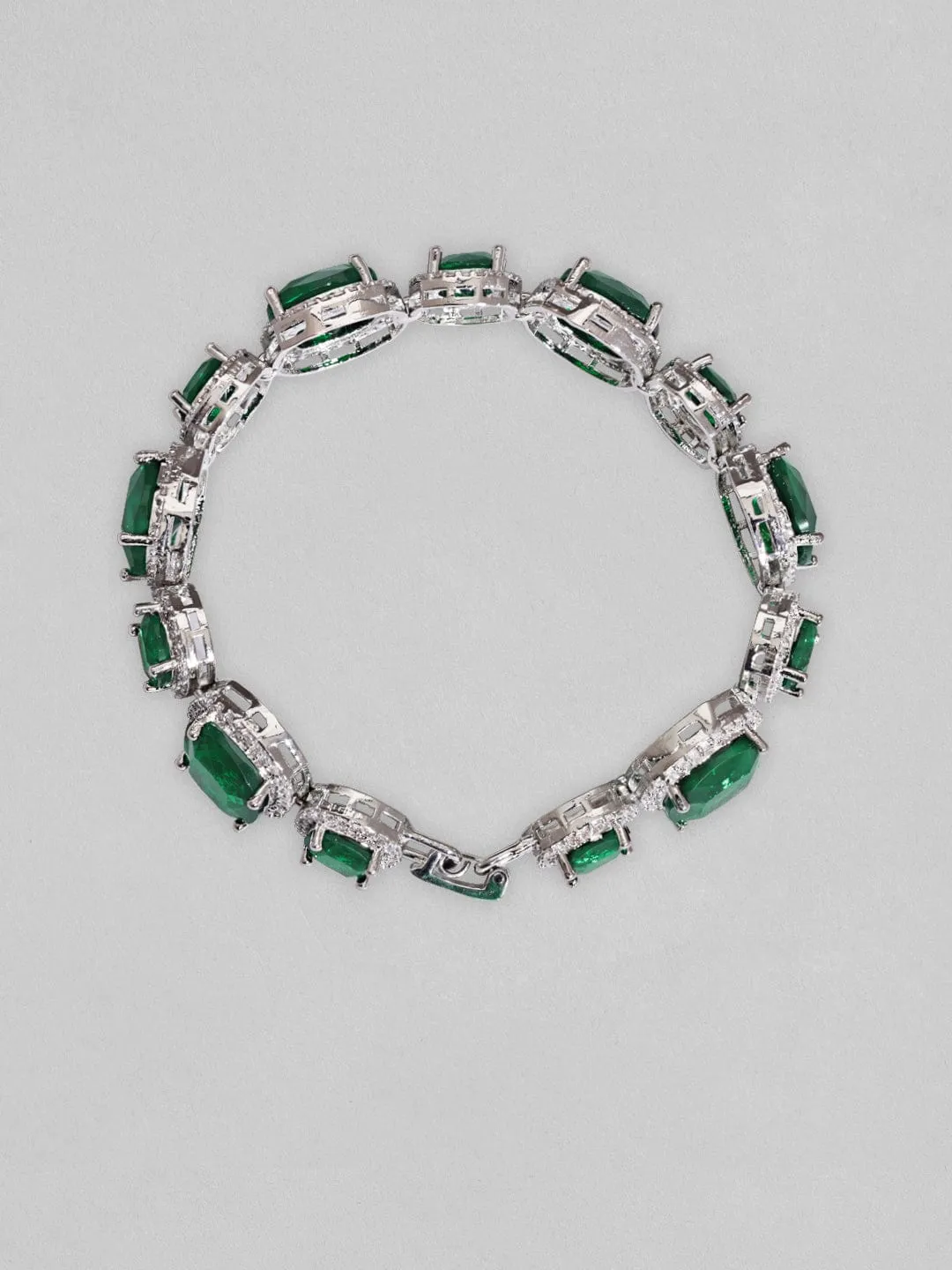 Rubans Rhodium Plated Premium White & Emerald Solitaire Zircons Bracelet