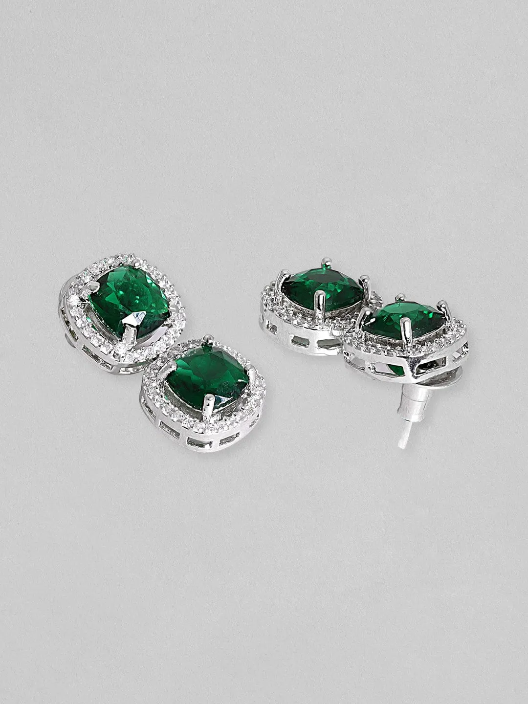 Rubans Rhodium Plated Premium White & Emerald Zircons Necklace Set.