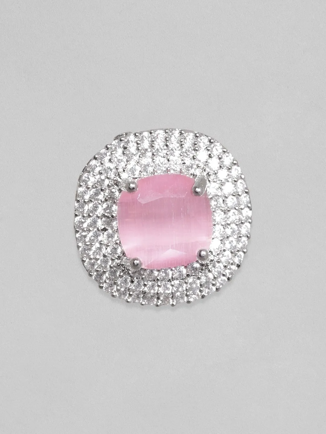 Rubans Rhodium Plated Premium White & Pink Saphire Zircons Stud Earring.