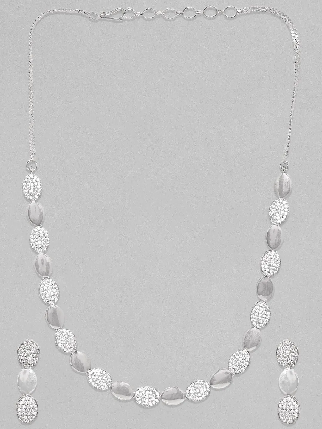 Rubans Rhodium Plated Zircon Studded Necklace Set