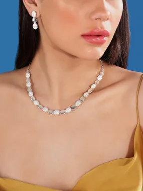 Rubans Rhodium Plated Zircon Studded Necklace Set