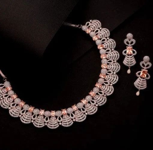 Rubans Rose Gold Plated Appealing CZ Studded Contemporary Necklace Set