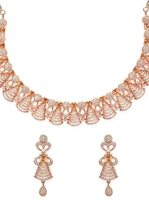 Rubans Rose Gold Plated Appealing CZ Studded Contemporary Necklace Set