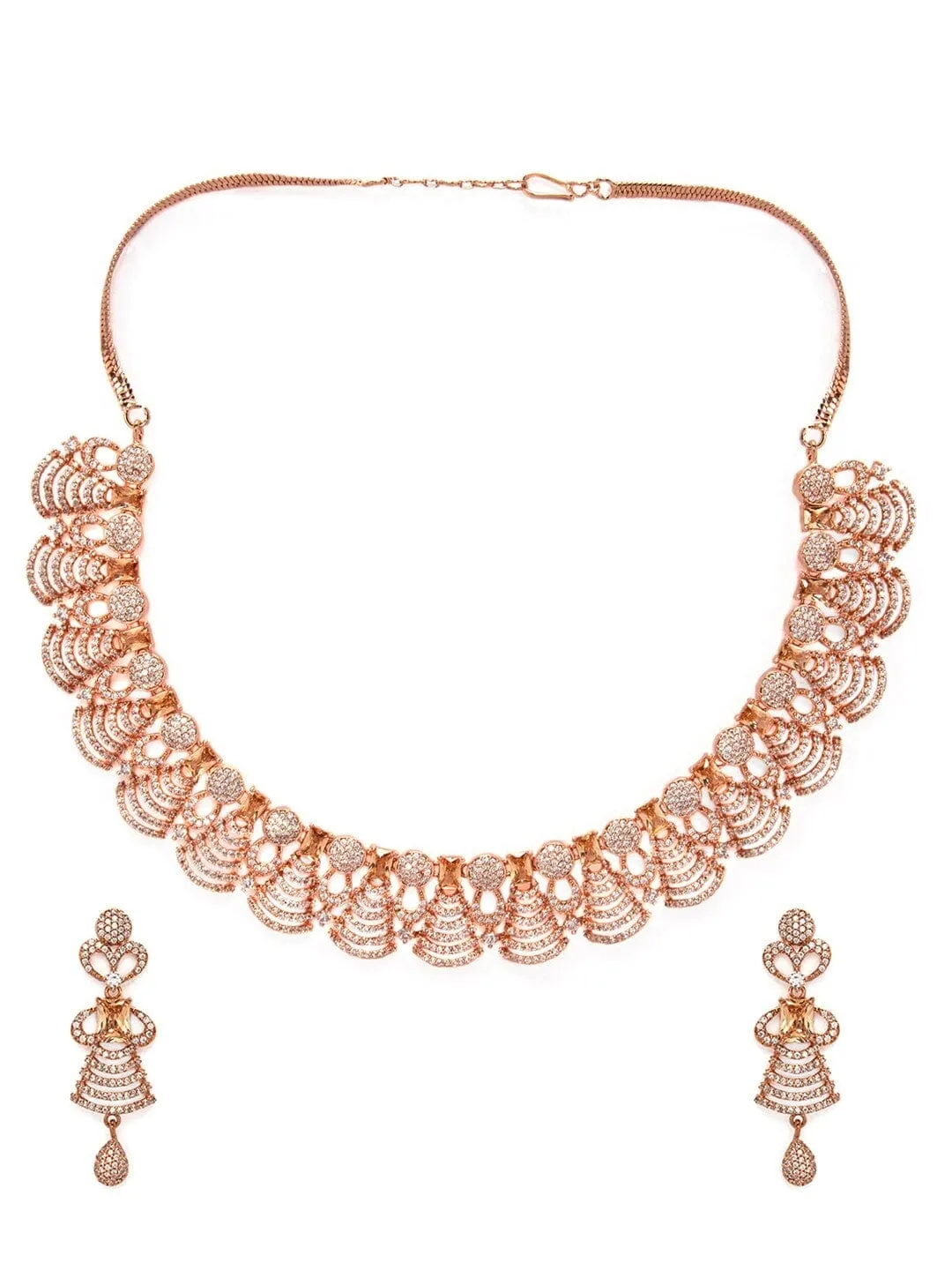 Rubans Rose Gold Plated Appealing CZ Studded Contemporary Necklace Set