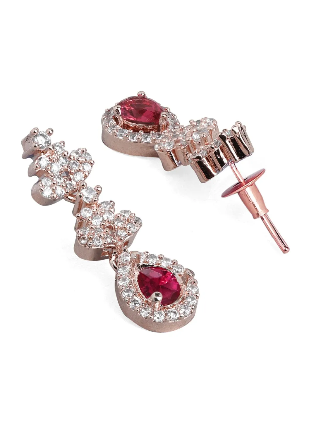 Rubans Rose Gold Plated Necklace Set in CZ and Pink Stones