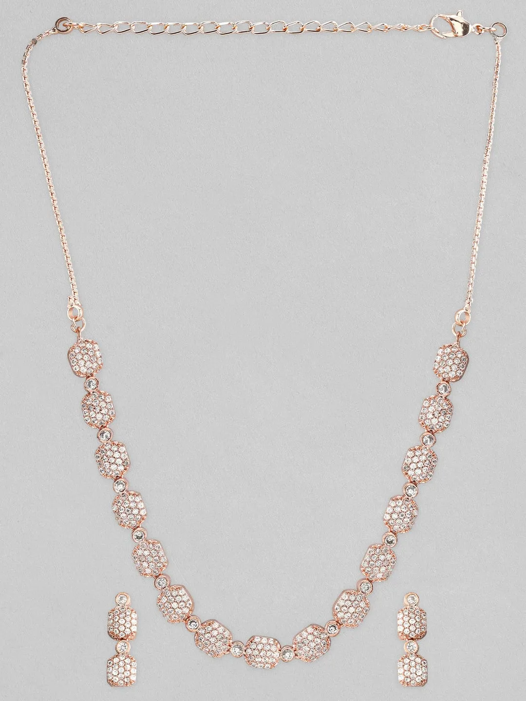 Rubans Rose Gold-Plated White AD-Studded Jewellery Set