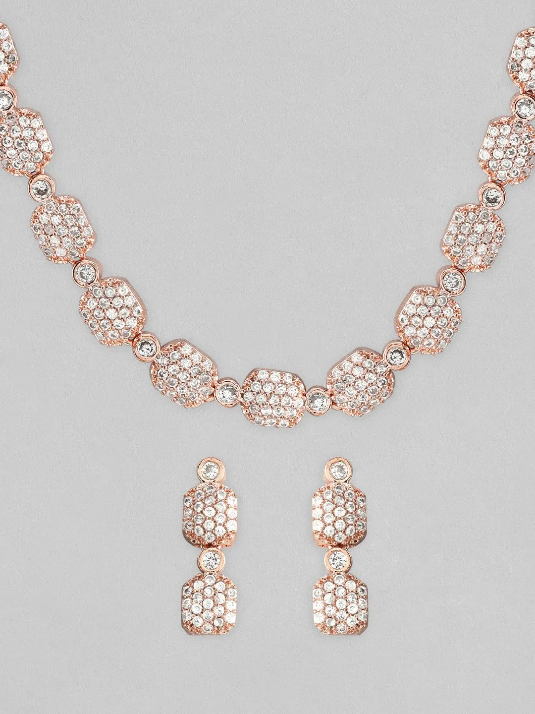 Rubans Rose Gold-Plated White AD-Studded Jewellery Set