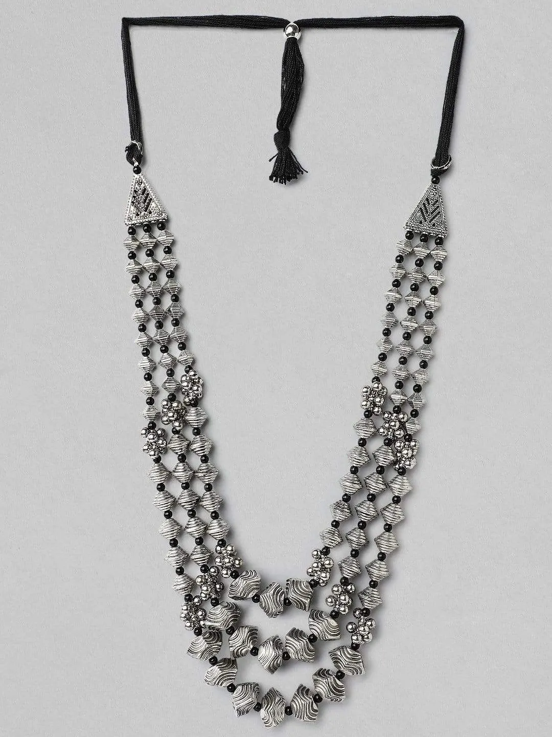 Rubans Silver Plated Oxidised Handcrafted Multi Layer Boho Necklace