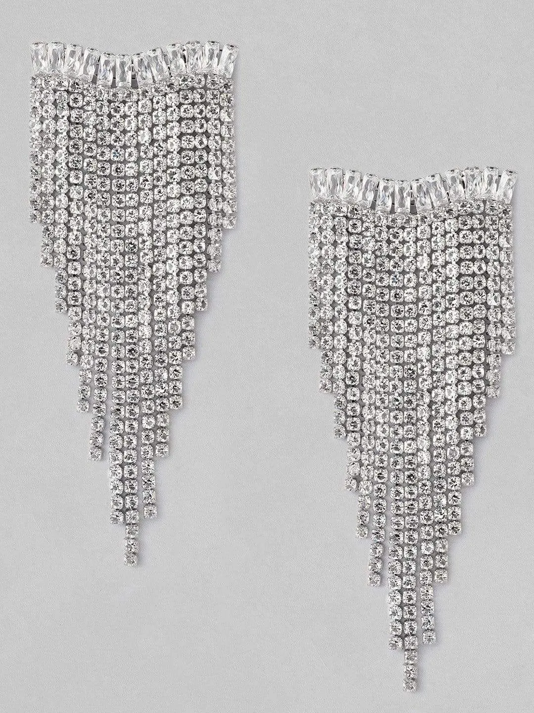 Rubans Siver Plated Handcrafted CZ Stone Multi Layer Drop Earrings