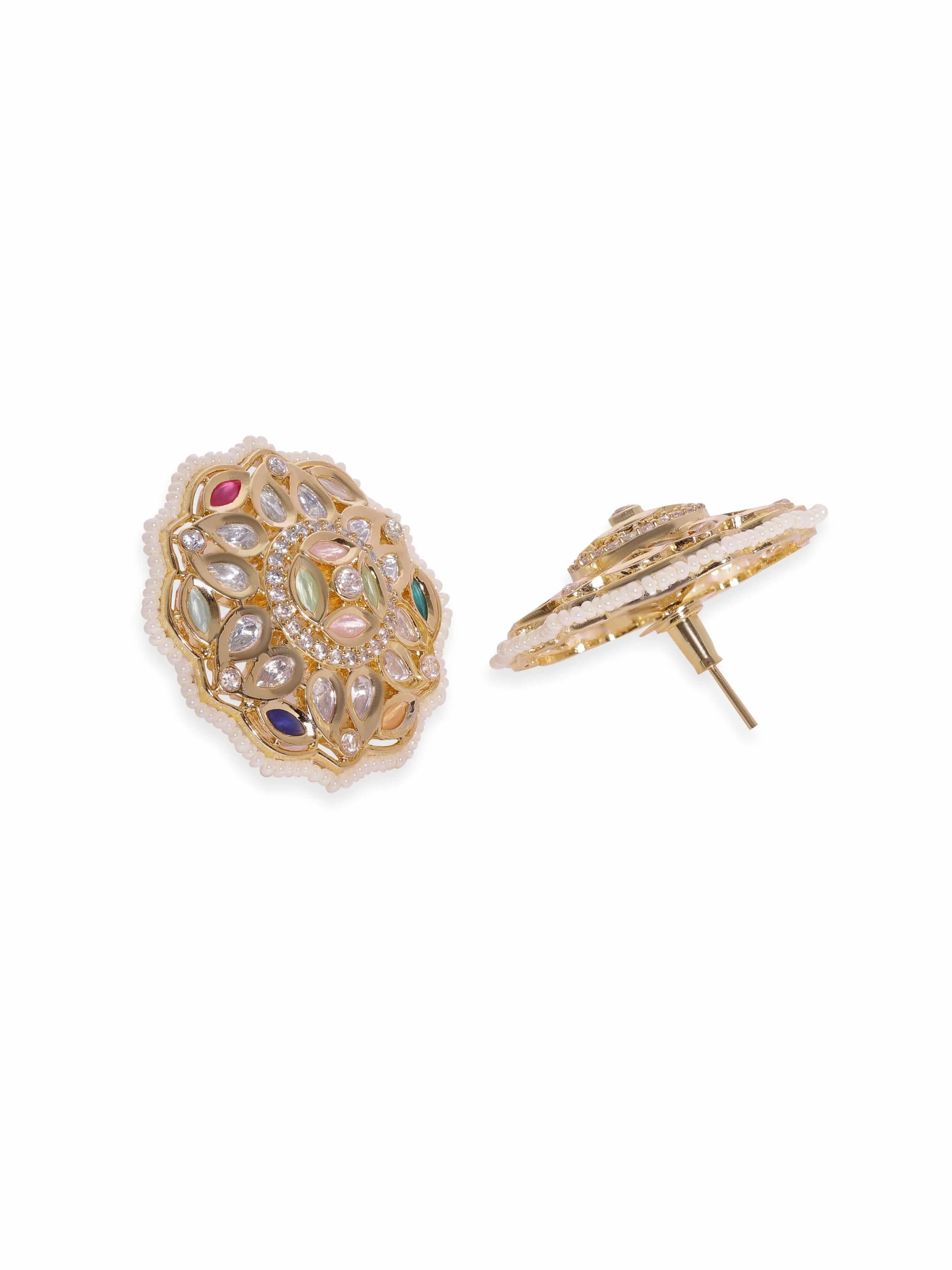 Rubans Timeless Elegance Polki and Zircon Stud Earrings