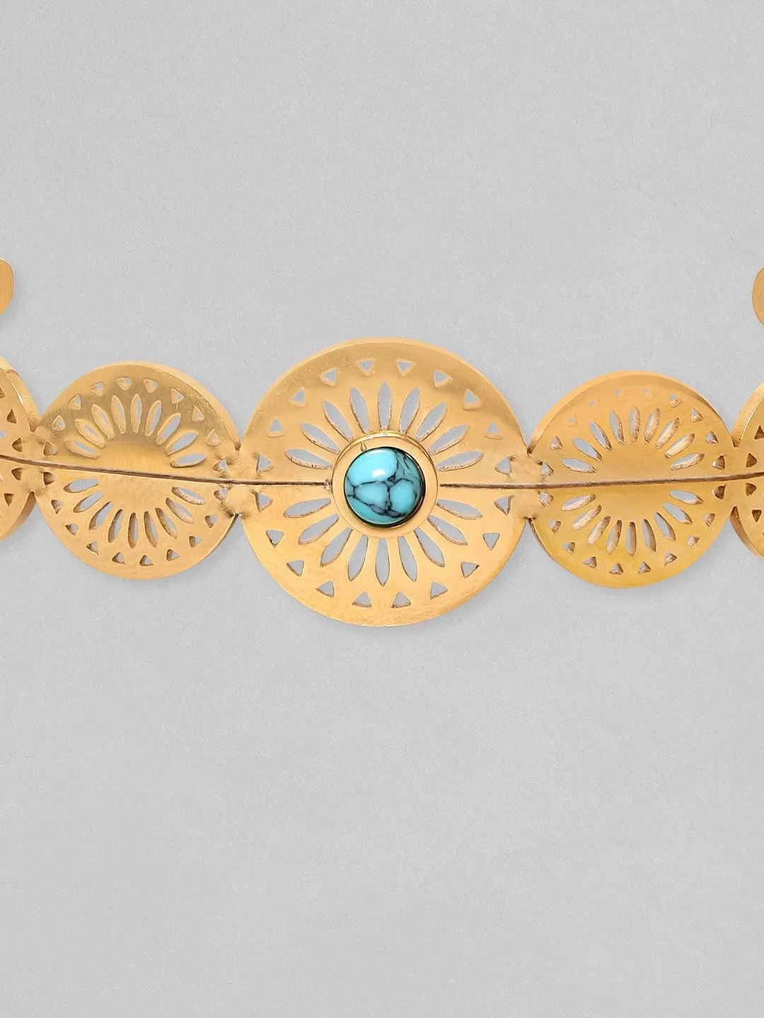 Rubans Voguish 18K Gold Plated Blue Zircons & Filigree Detail Waterproof Bracelet