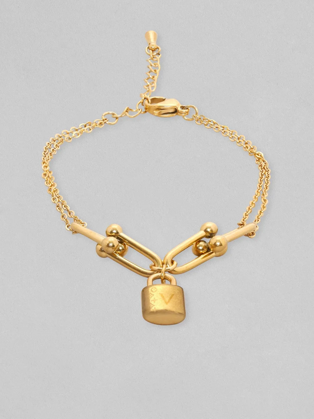 Rubans Voguish 18K Gold Plated Link With Charm Minimal Bracelet