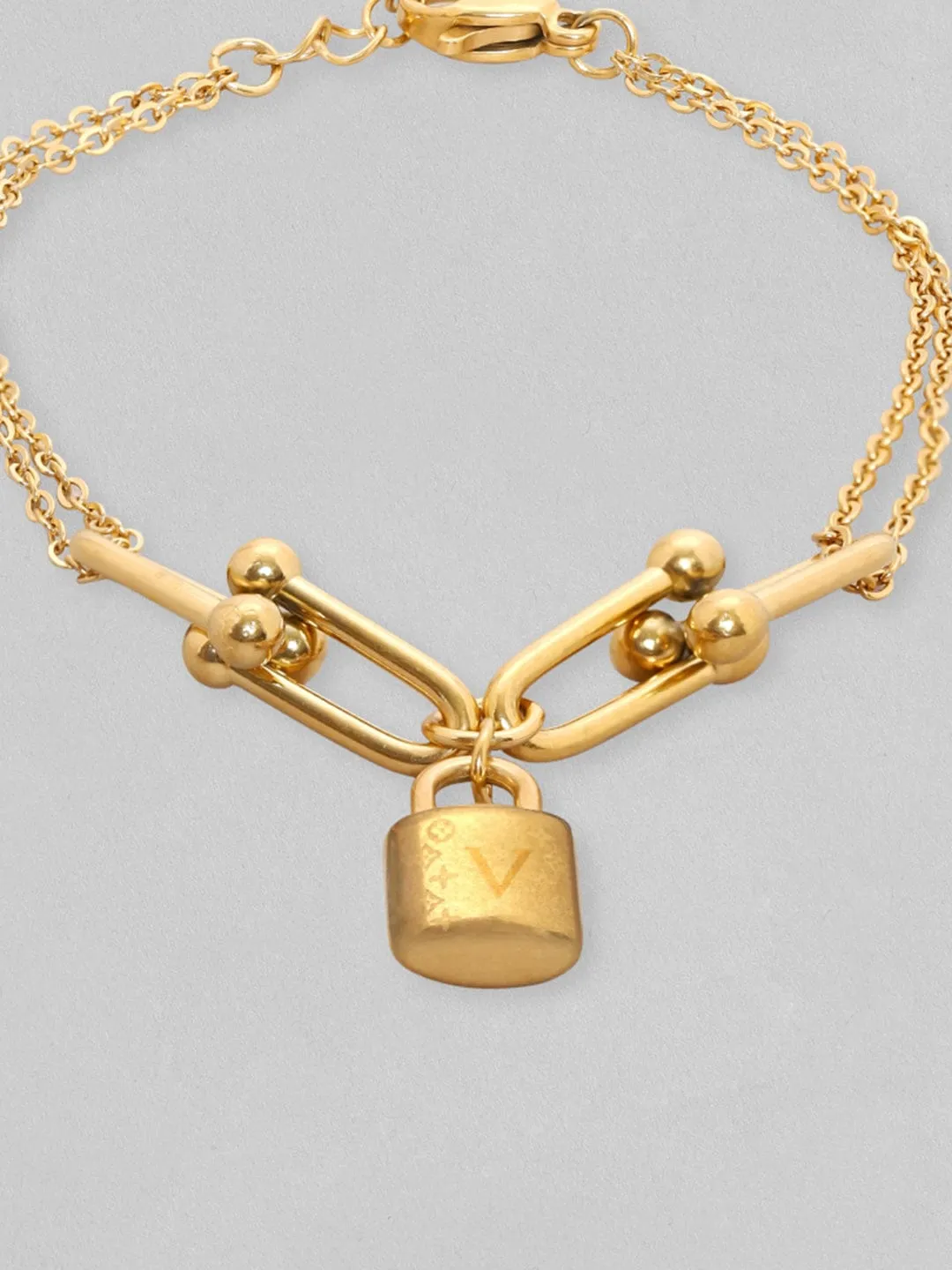 Rubans Voguish 18K Gold Plated Link With Charm Minimal Bracelet