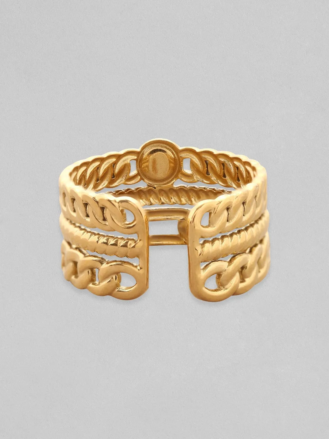 Rubans Voguish 18K Gold Plated Stainless Steel Cuban Link Adjustable Ring.