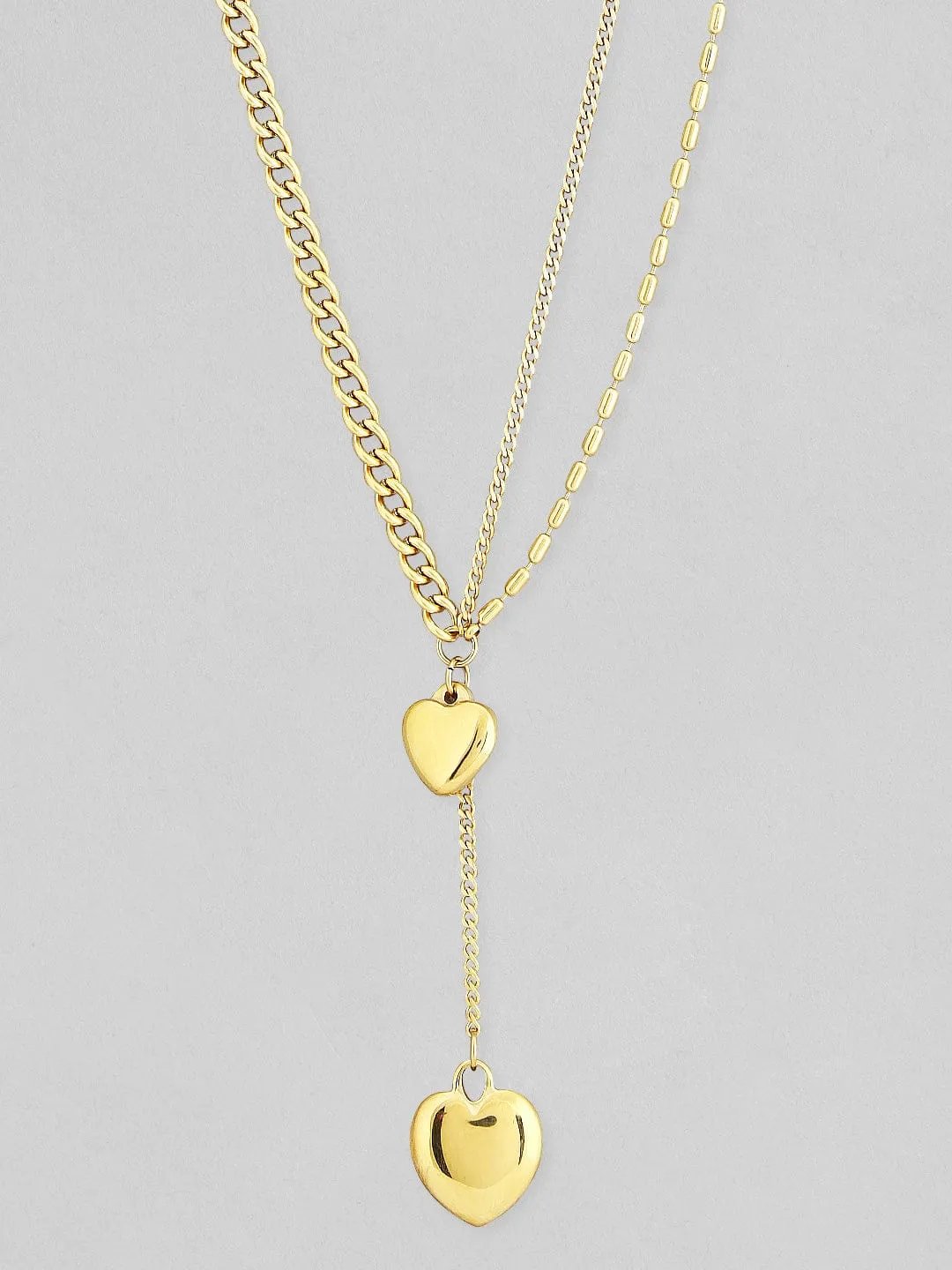 Rubans Voguish 18K Gold Plated Stainless Steel Waterproof Dual Toned Layered Necklace With Heart Charms.