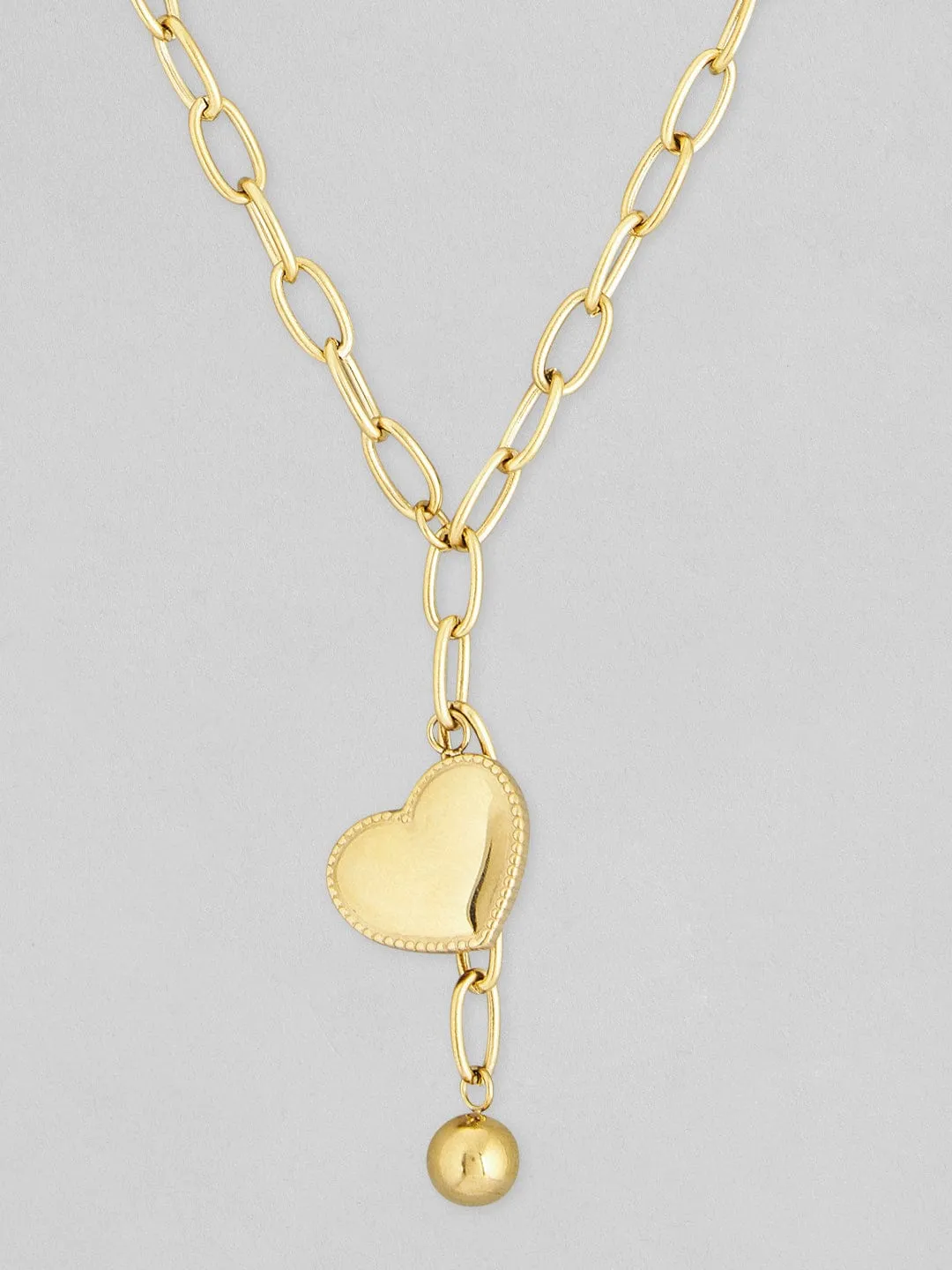 Rubans Voguish 18K Gold Plated Stainless Steel Waterproof Heart Shaped Charm And Paper Cilp Chain.