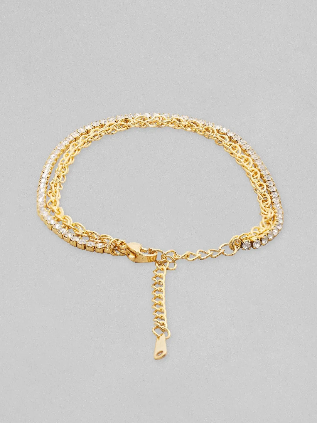 Rubans Voguish 18K Gold Plated Twisted Rope Chain With Zircons Studded Tennis Layered Bracelets