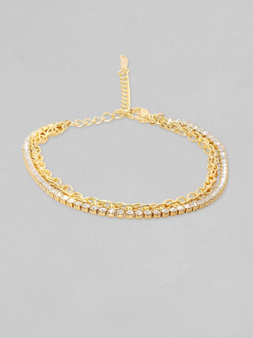 Rubans Voguish 18K Gold Plated Twisted Rope Chain With Zircons Studded Tennis Layered Bracelets